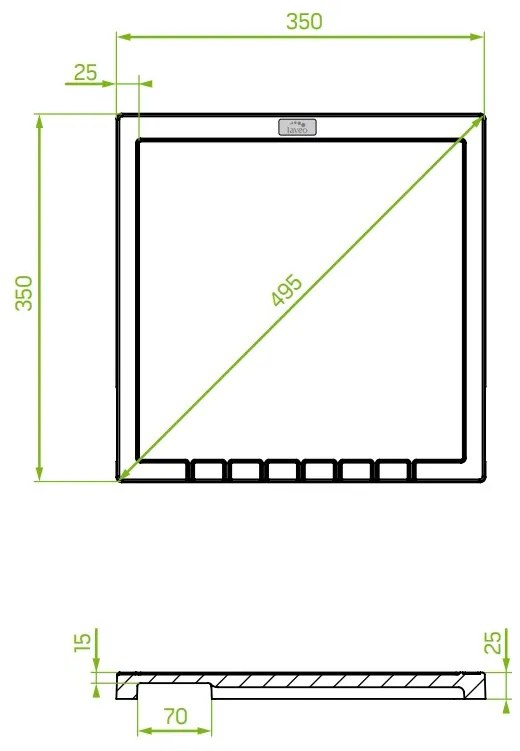 Laveo Halvo, granitový odkvapkávač 350x350x25 mm, čierna, LAV-OBA_701T