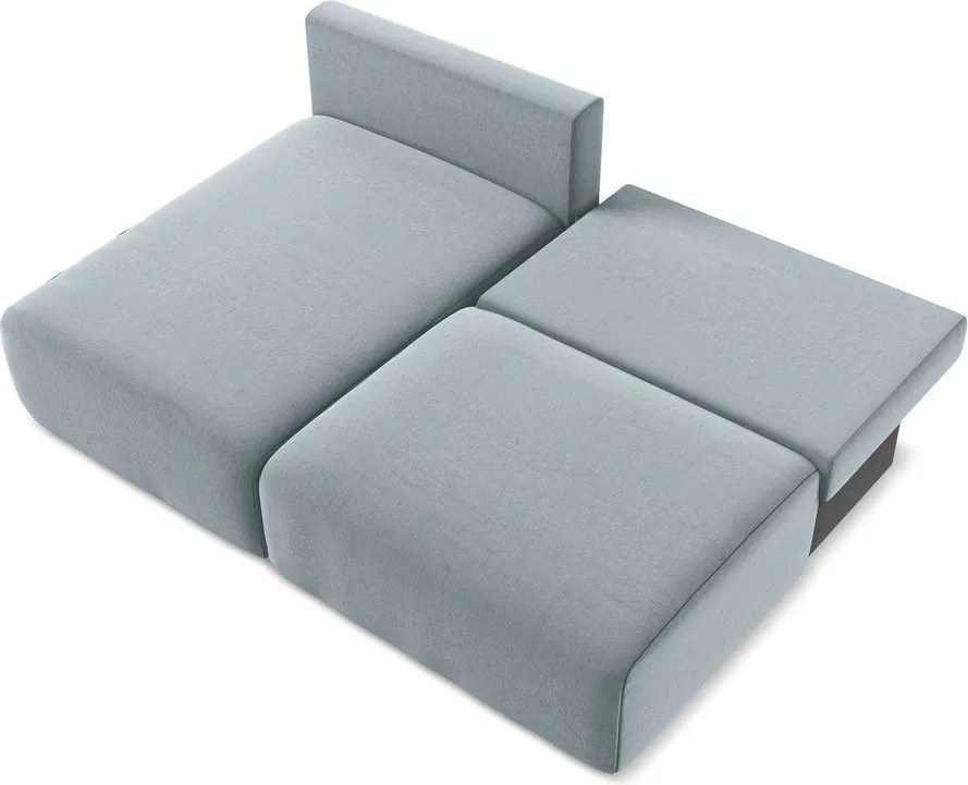 Modrá zamatová rozkladacia/s úložným priestorom rohová pohovka (ľavý roh/s leňoškou) Kalena – Makamii