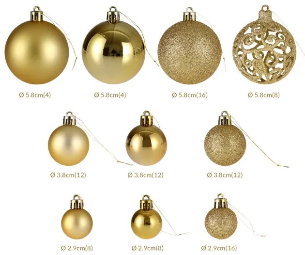 Sada vianočných závesných dekorácií REGALO zlatá (100 ks)