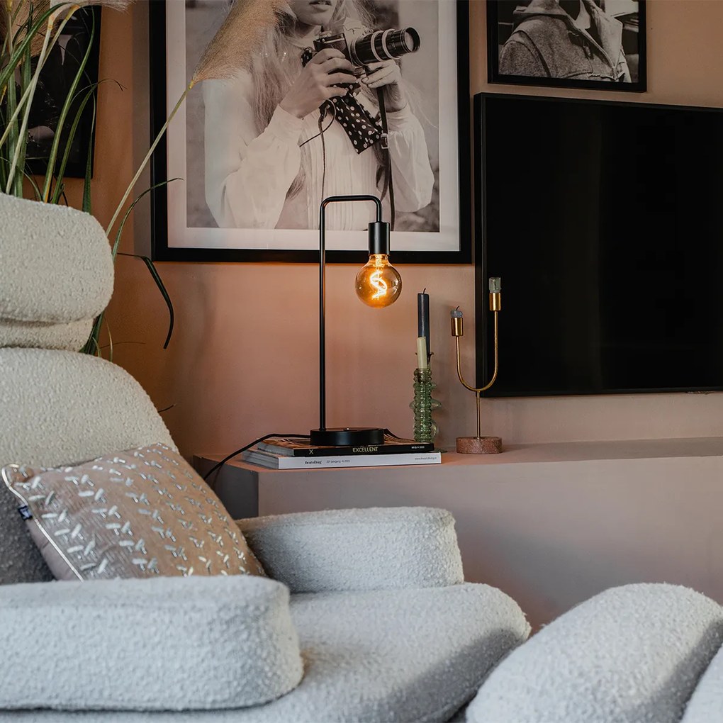 Moderná stolová lampa čierna s bezdrôtovým nabíjaním - Facil