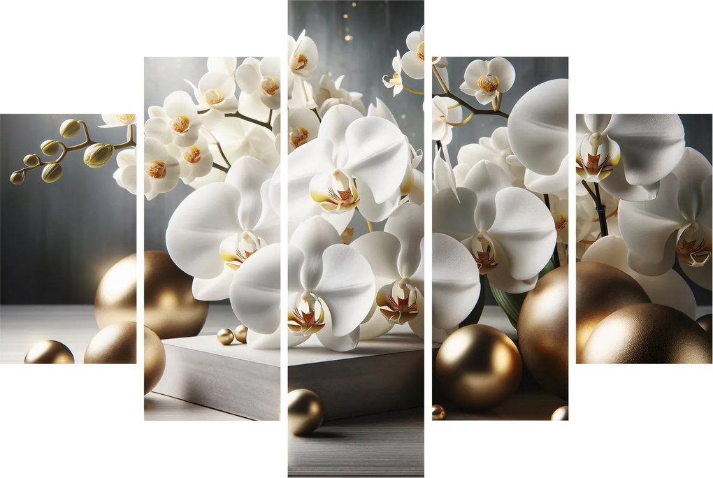 Obraz - Orchidea a zlaté gule (150x105 cm)