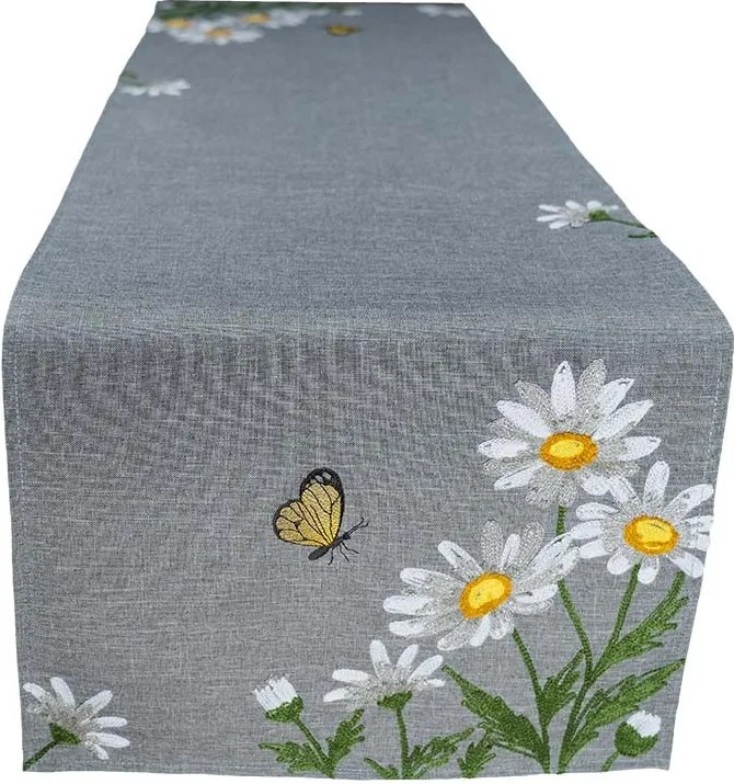Sivý moderný obrus Margarétka 40 × 140 cm