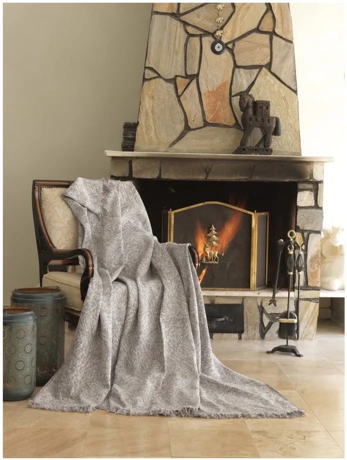 Béžová bavlnená deka mismo Linen, 170 × 220 cm