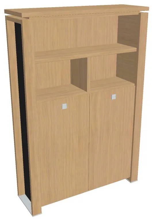 Vysoká šatníková skriňa Verno+ S 140 x 46 x 210 cm, s regálom, dub svetlý / čierna