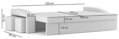 Velká rozkladacia pohovka HEWLET s taburetkami
