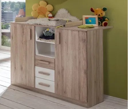 Komoda s prebaľovacím pultom Cariba, dub san remo/biela%