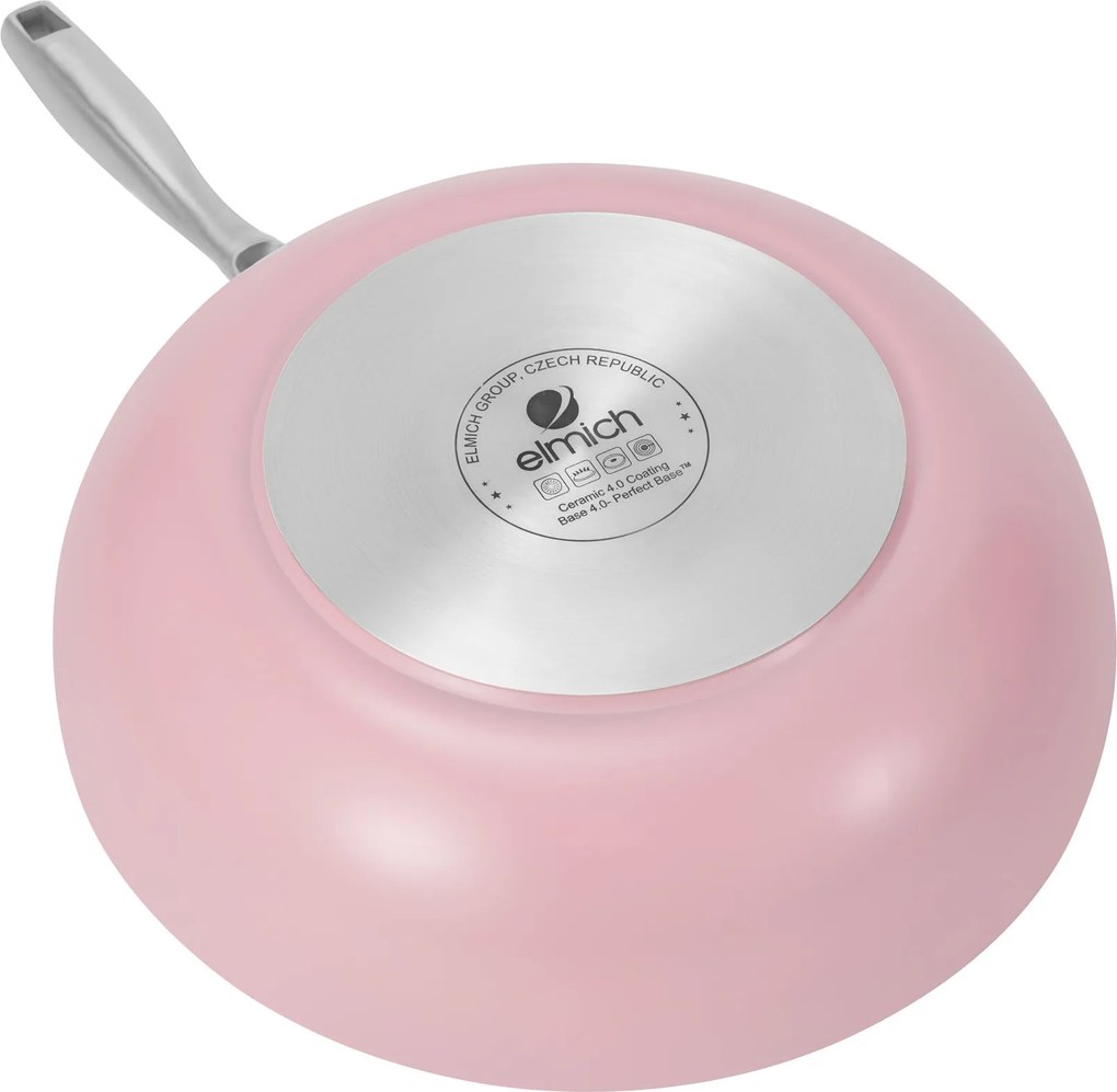 Elmich Nepriľnavá keramická wok panvica Vital Ø 28 cm - ružová (OUTLET)