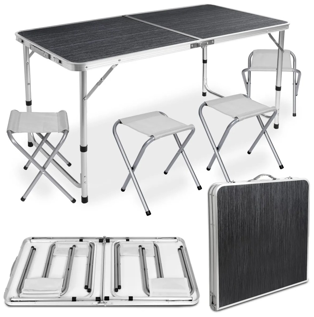 Kempingový rozkladací stôl TRIP 120x60 cm so stoličkami čierny