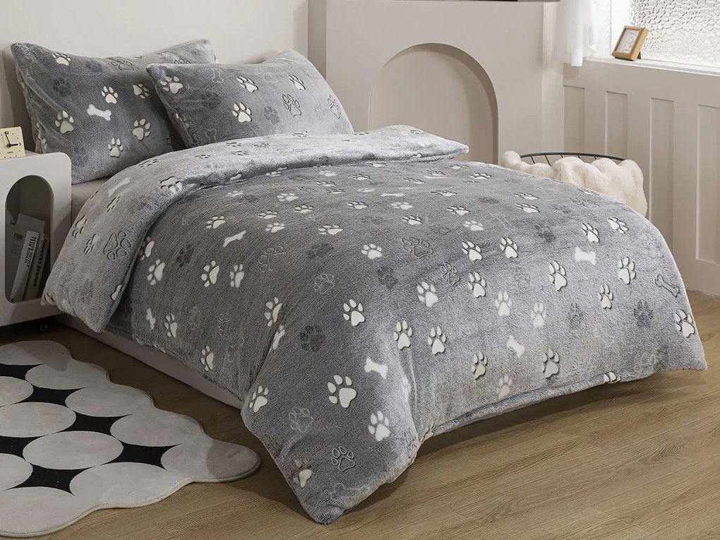 XPOSE® Mikroplyšové obliečky LABKY Exclusive (svietiaci efekt) - sivé