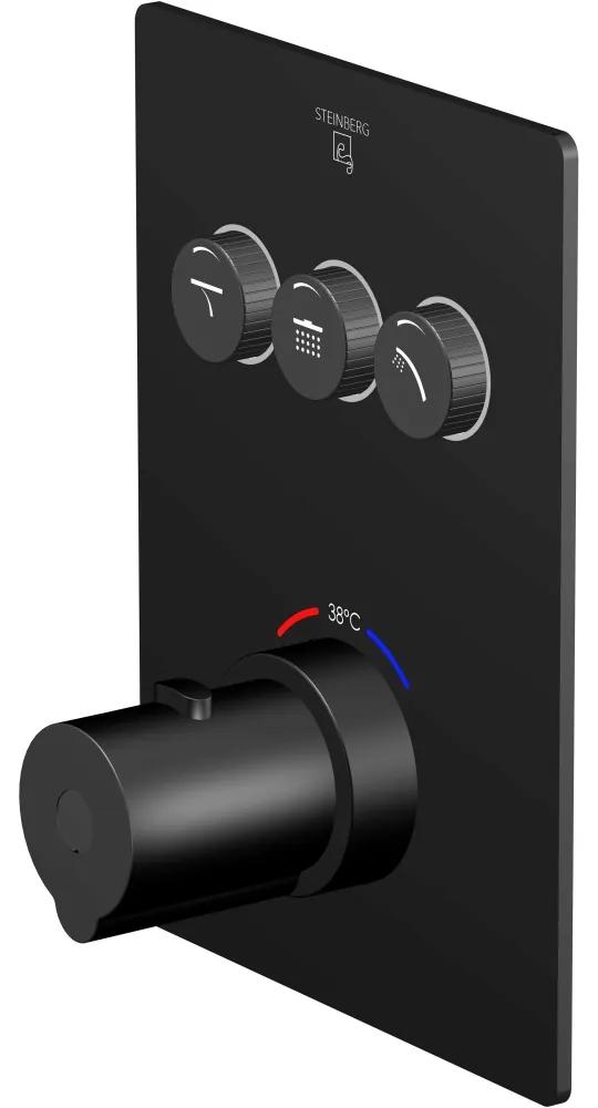 STEINBERG 390 termostatická batéria pod omietku, s funkciou pushtronic, pre 3 výstupy, matná čierna, 39042313S