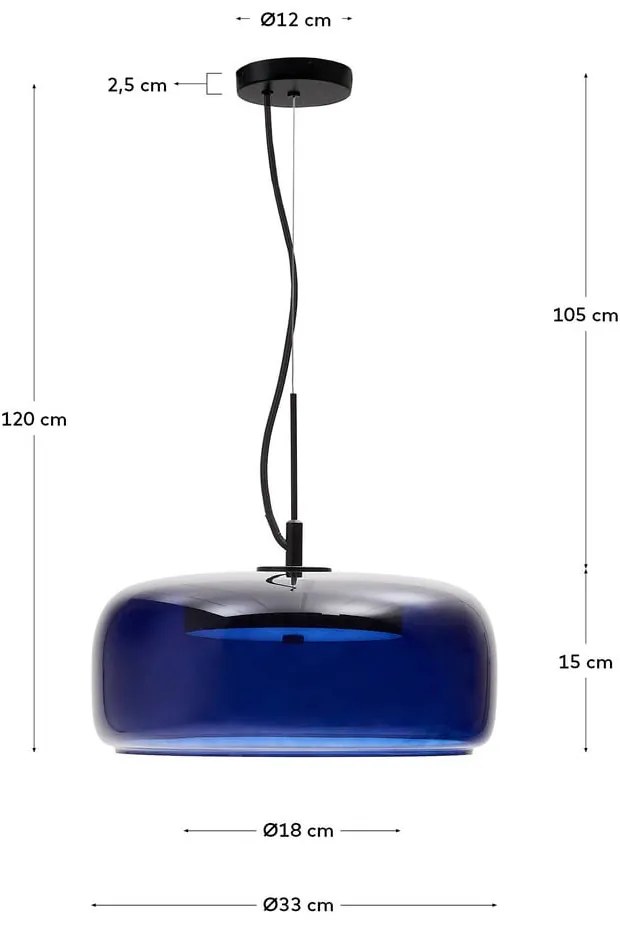 Tmavomodré LED závesné svietidlo so skleneným tienidlom ø 38 cm Reig – Kave Home