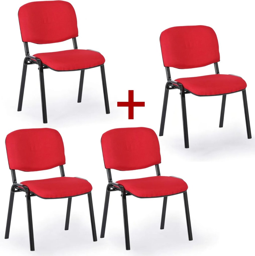 Konferenčná stolička VIVA PLUS 3+1 ZADARMO - čierne nohy, červená