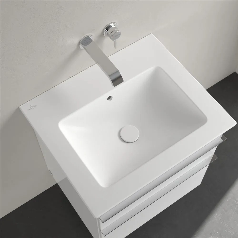 VILLEROY & BOCH Venticello závesné umývadlo bez otvoru, s prepadom, 600 x 500 mm, Stone White, s povrchom CeramicPlus, 412462RW
