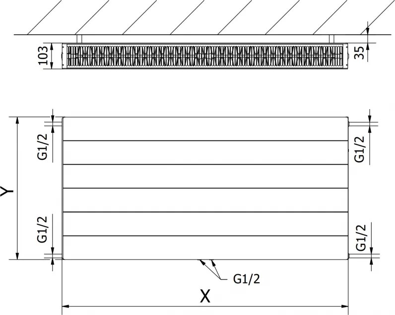 Mexen Line CCL22, panelový radiátor 600 x 1600 mm, spodné stredové pripojenie, 2532 W, antracitová, W6C22L-060-160-66