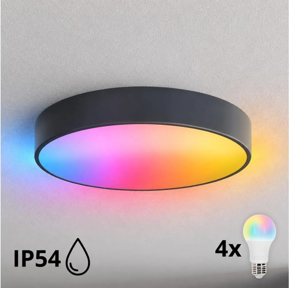 BRILAGI - LED RGBW Kúpeľňové stropné svietidlo CLARE 4xE27/12W/230V priemer 50 cm antracit IP54