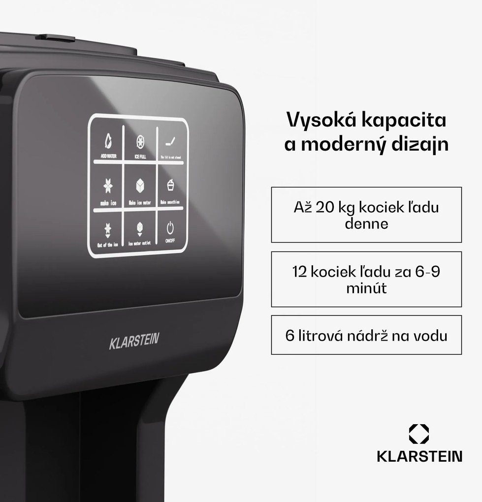 Klarstein ArcticBlend 3v1 výrobník ľadu, 20 kg/24h, Bullet Ice, Drvený ľad, Dávkovač vody