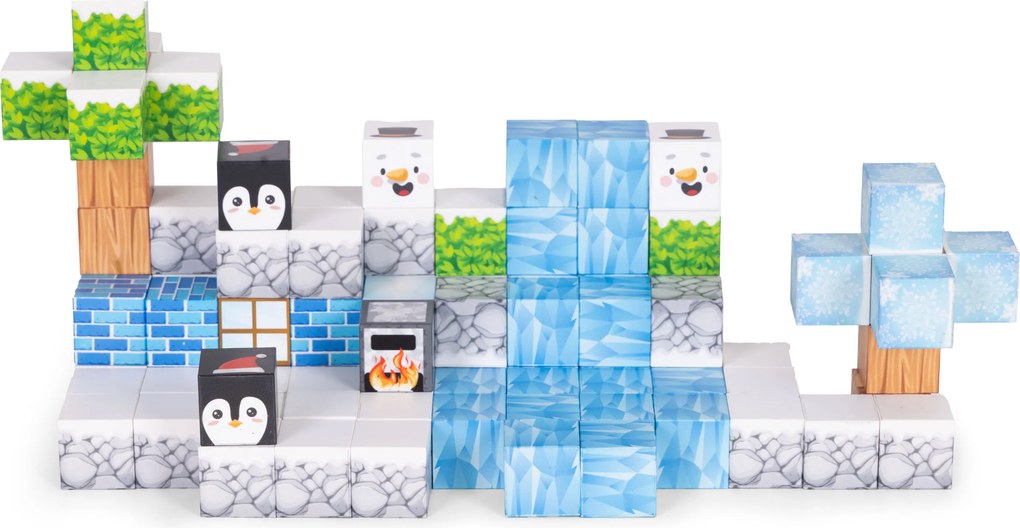 MULTISTORE Magnetické stavebné kocky 97 dielov – farebný zimný vzor, stavebnica pre deti 3+
