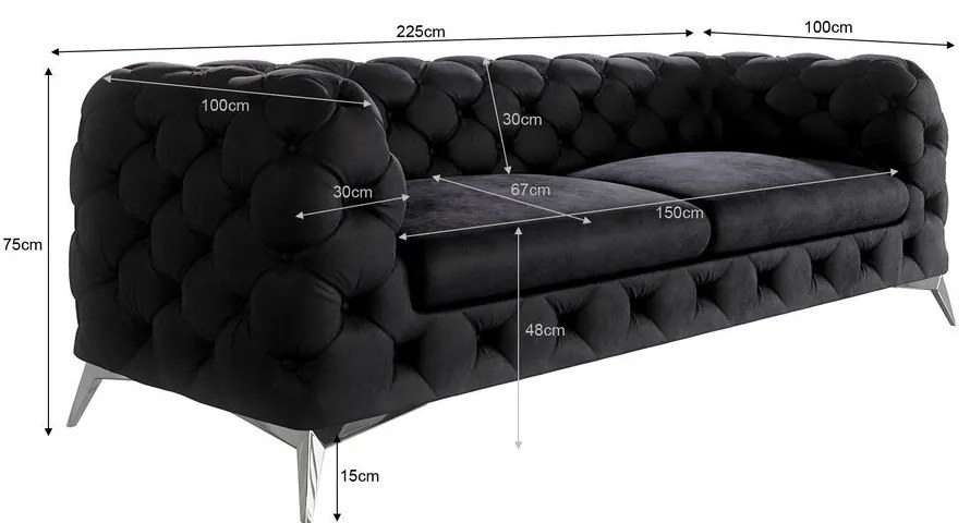 Čierna zamatová pohovka 225 cm Chelsea – Ropez