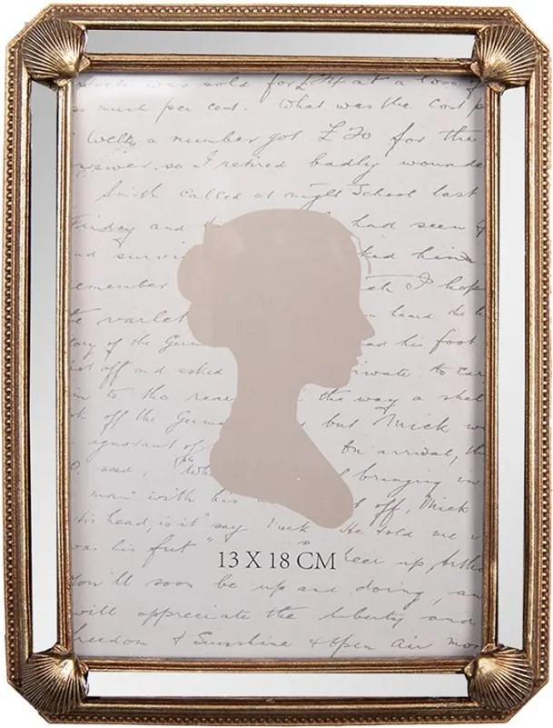 Zlatý fotorámik s mušličkami a zrkadlami - 16*2*21 cm / 13*18 cm