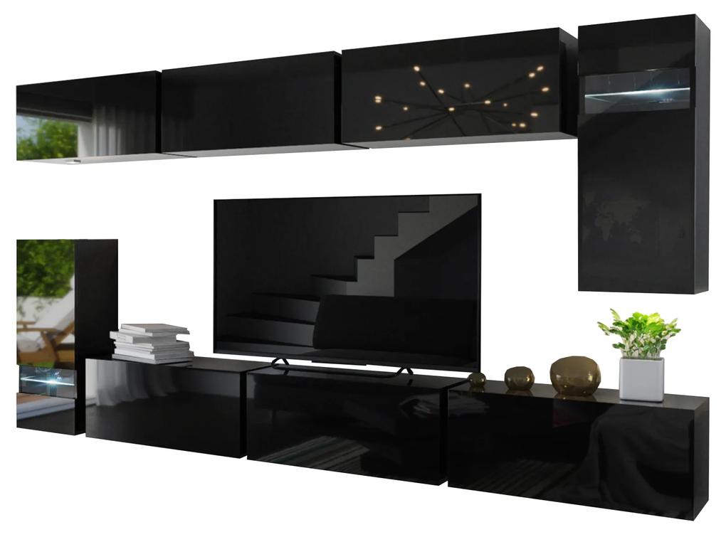 Obývacia stena Marmara (čierna + čierny lesk). Vlastná spoľahlivá doprava až k Vám domov. 1007686