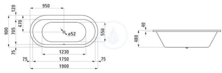 LAUFEN Solutions Vaňa, 1900 mm x 900 mm, biela H2255100000001