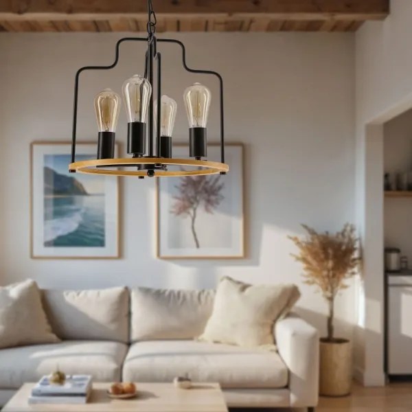 Luster na reťazi DATUS 4xE27/40W/230V čierna/hnedá