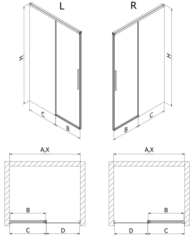 Mexen Rox, posuvné sprchové dvere 130 cm, číre sklo, chrómový profil, 8C2-130-000-01-00
