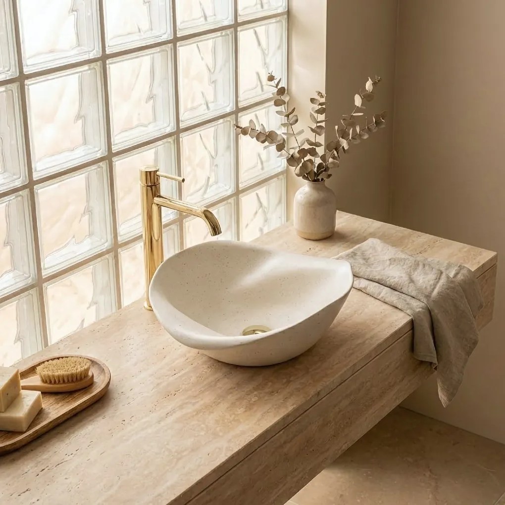 Rea ART, keramické umývadlo na dosku 400x390x160 mm, ručná výroba, model HM-34B, imitácia kemeňa-béžová, REA-U0609