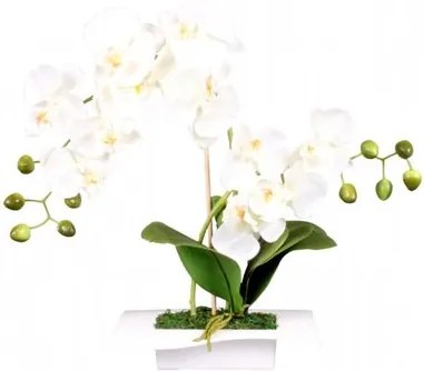 Umelá orchidea v miske 14 kvetov, 45 cm, biela