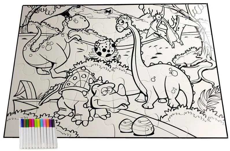 LEAN TOYS Puzzle na vymaľovanie Dinosaury 24 kusov