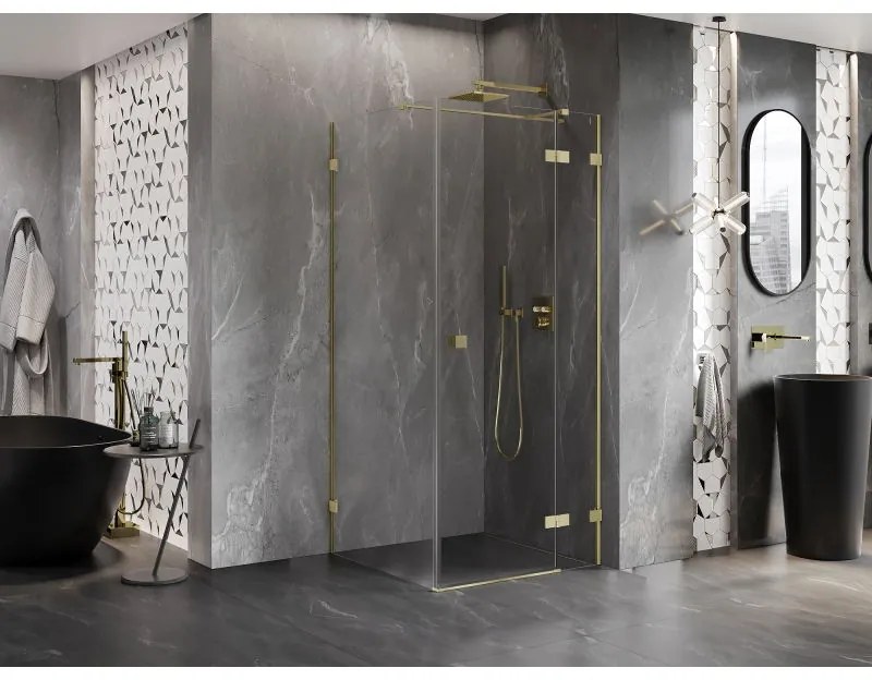 Mexen Lunar T, výklopný sprchový kút pravý 110 x 110 cm, 8mm číre sklo, zlatý kartáčovaný - 834T-110-110-55-00-P