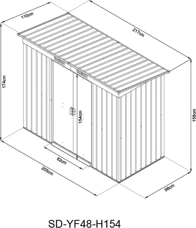 Domček Strend Pro, záhradný, plech, antracit, so základňou, 217 x 110 x 174 cm