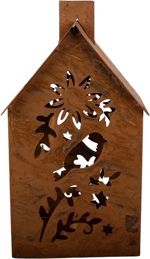 Hrdzavý svietnik v tvare domčeka Rustic Charm - 11*15*26 cm