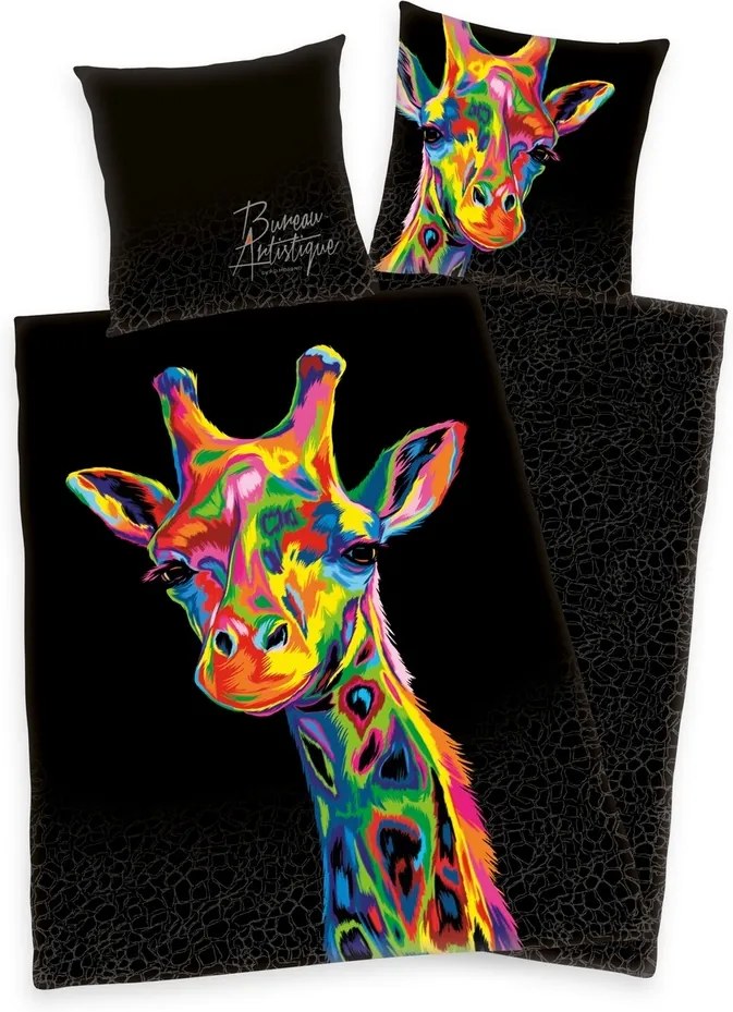 Herding Saténové obliečky Bureau Artistique - Colored Giraffe, 140 x 200 cm, 70 x 90 cm