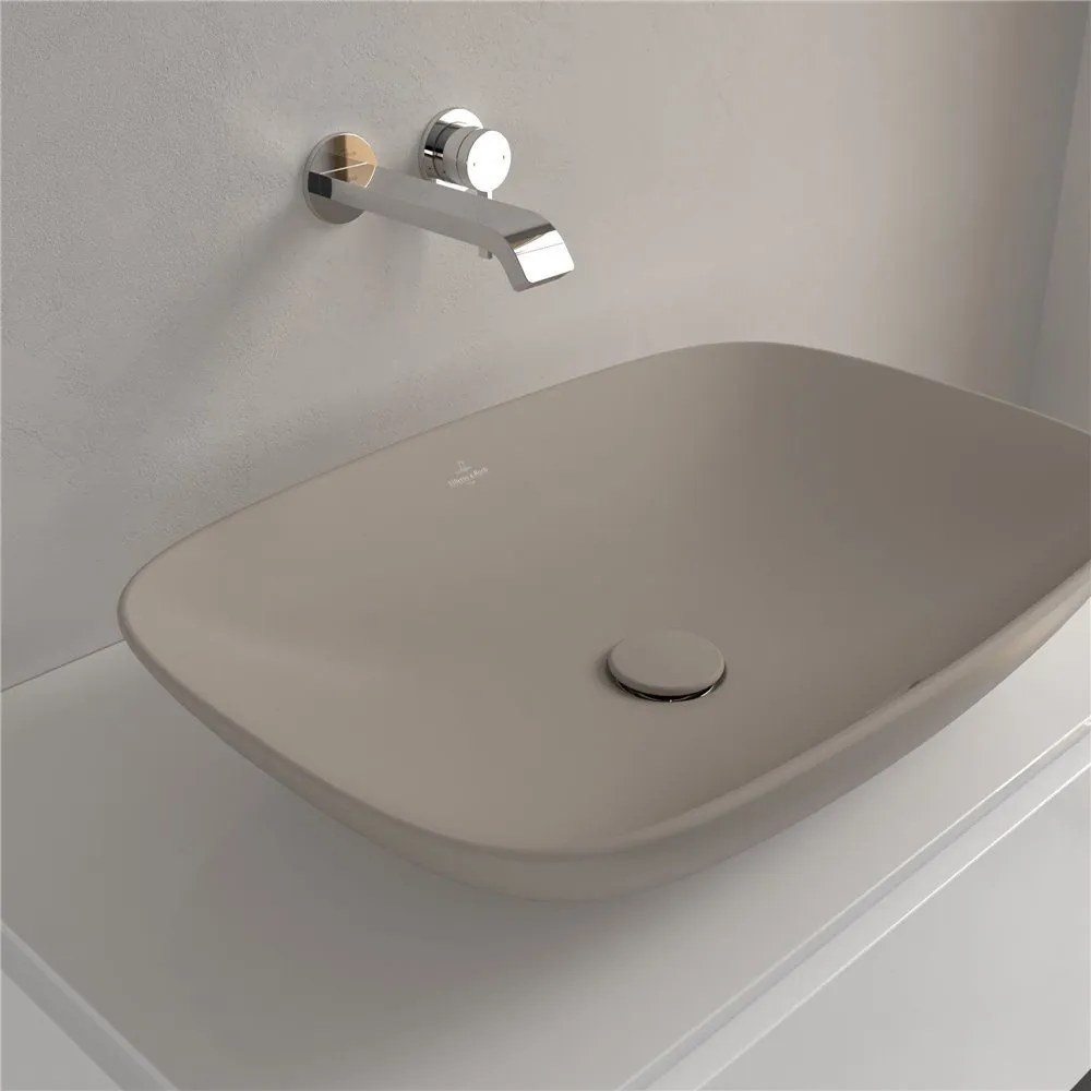 VILLEROY & BOCH Loop & Friends obdĺžnikové umývadlo na dosku bez otvoru, s prepadom, 620 x 420 mm, Almond, s povrchom CeramicPlus, 4A5000AM