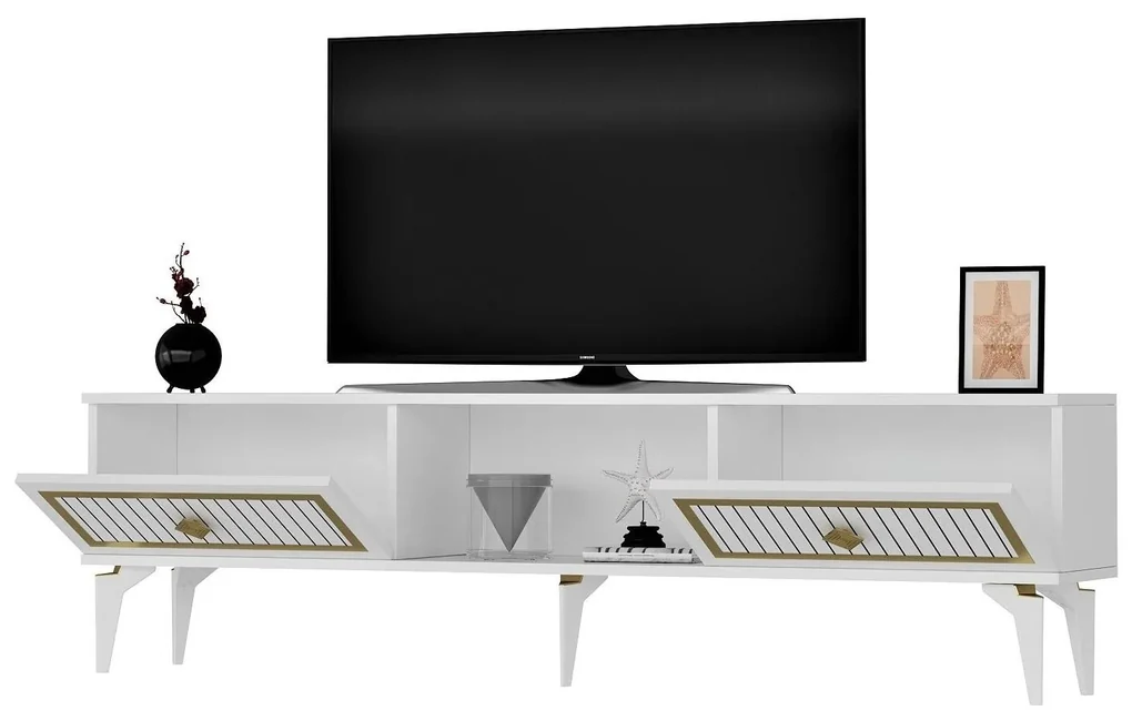 TV stolík/skrinka Kututa 2 (biela + zlatá) . Akcia -21%. Vlastná spoľahlivá doprava až k Vám domov. 1095225