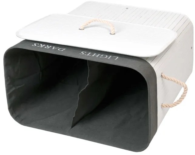 Kôš na bielizeň bambusový 2-priehradkový biely / sivý