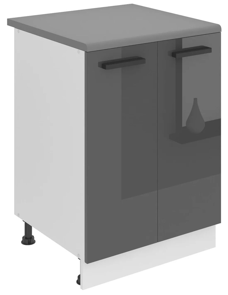 Kuchynská skrinka Belini Premium Full Version spodná 60 cm šedý lesk s pracovnou doskou