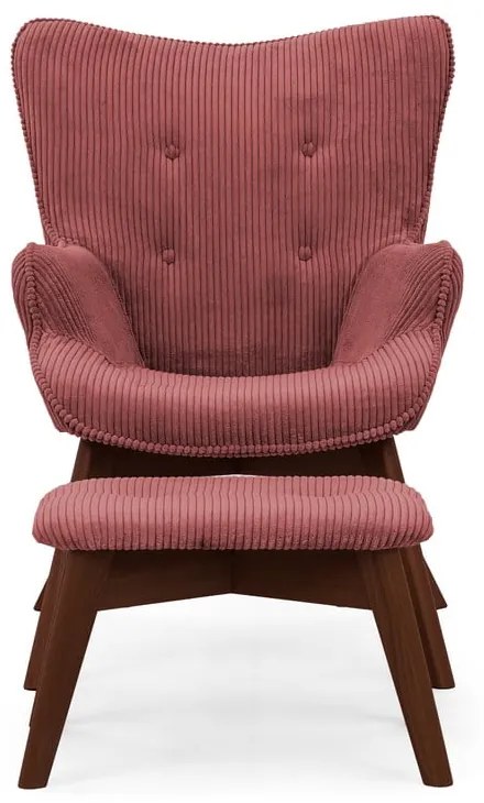 Červené menčestrové kreslo s podnožkou Niko – Ropez