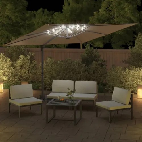 vidaXL LED konzolový slnečník sivohnedý 400x300 cm-