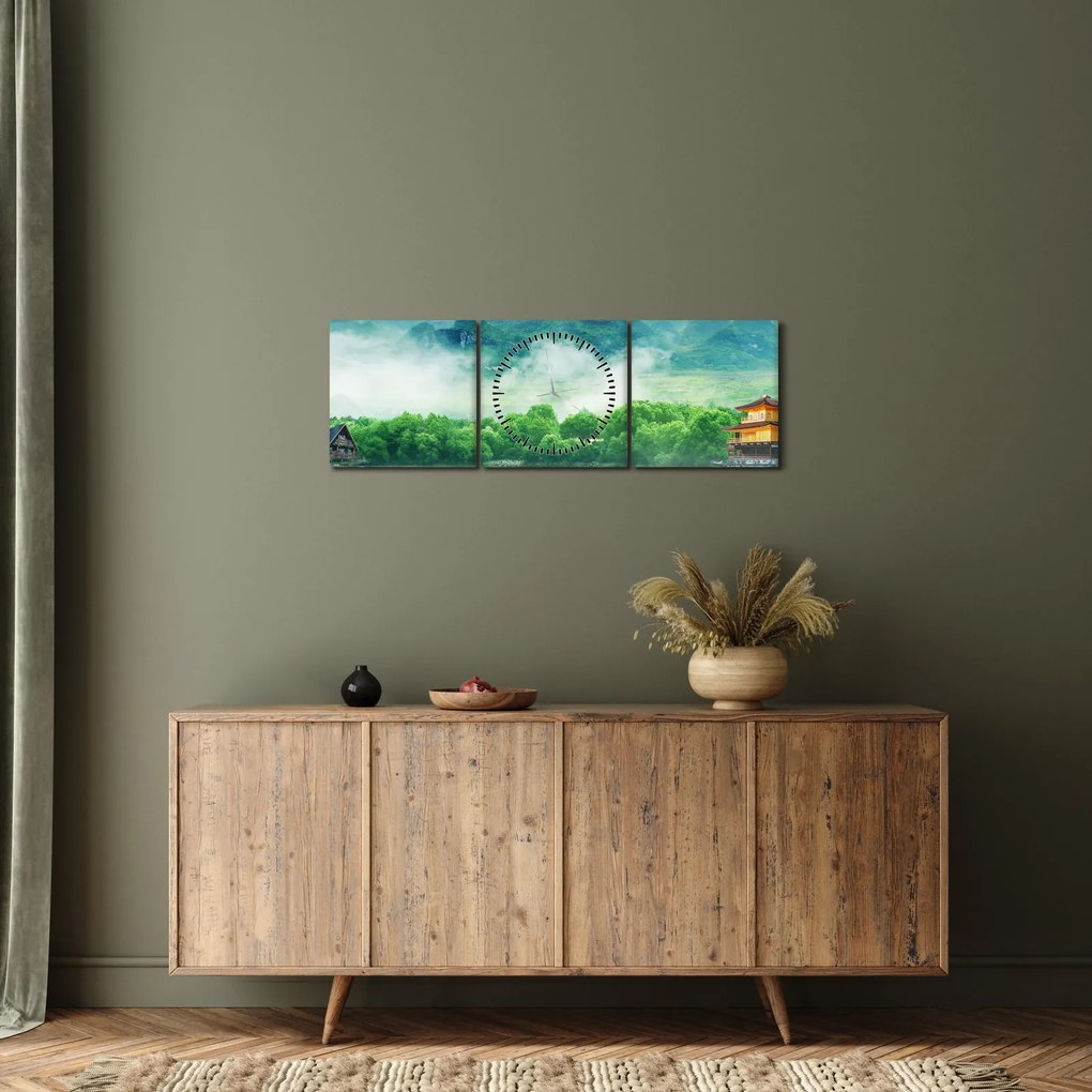 Obraz - Snová krajina (s hodinami) (90x30 cm)