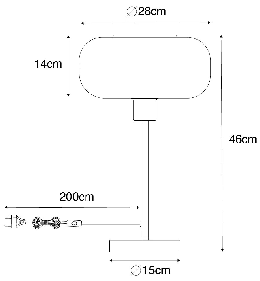 Art Deco stolná lampa čierna s jantárovým sklom - Bizle