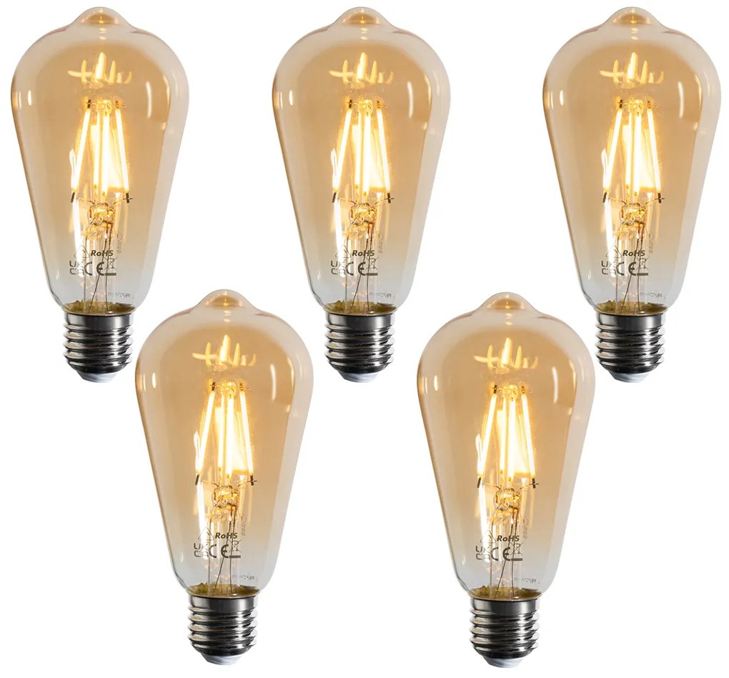 Sada 5 stmievateľných LED filamentových žiaroviek E27 ST64 zlatých 4,5W 450 lm 2200K