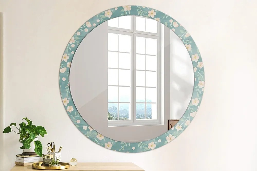 Okrúhle ozdobné zrkadlo na stenu Kvetinový vzor fi 100 cm