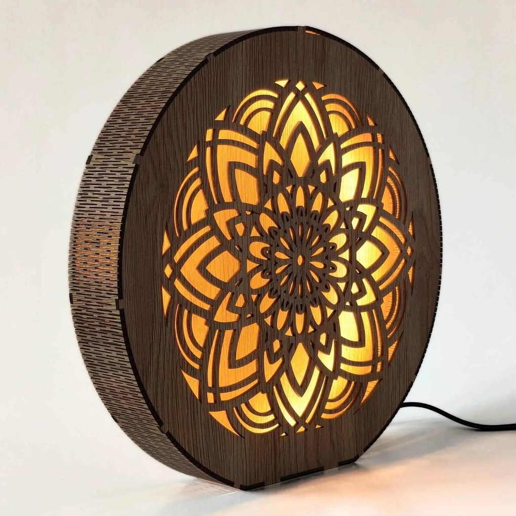 Stmievateľná drevená lampa Mandala | HEARF: HDF - Orech 20 cm 4784-115165 LED0608