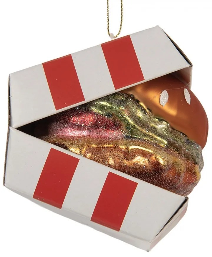 Vianočná sklenená závesná ozdoba hamburger - 7*7*8 cm