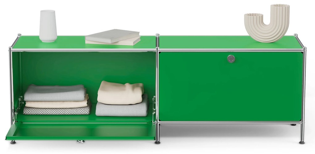 Kovová nízka skrinka »CN3« s výklopnými priečinkami, zelená