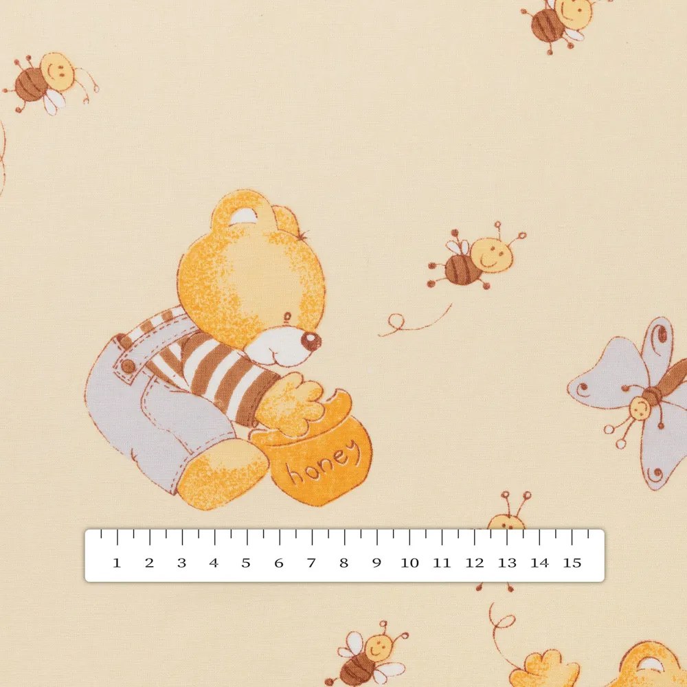 Biante Detský bavlnený behúň na stôl Sandra SA-730 Medvedíky a včielky na svetlo žltom 20x140 cm