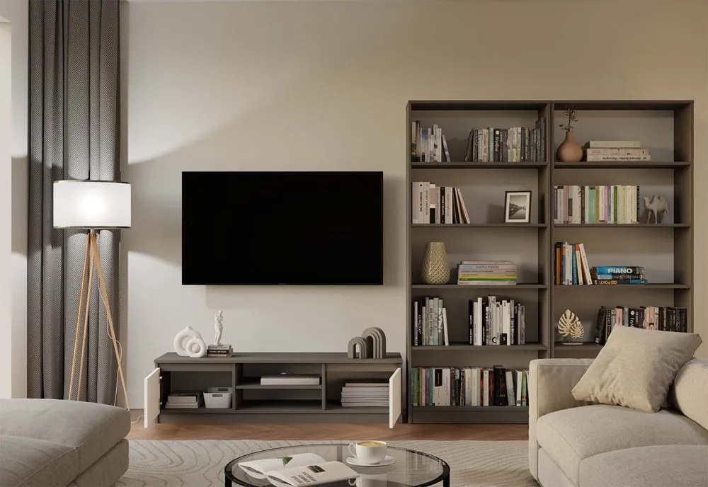 TV skrinka Musecalo 140 (antracit + biela). Akcia -23%. Vlastná spoľahlivá doprava až k Vám domov. 1132503