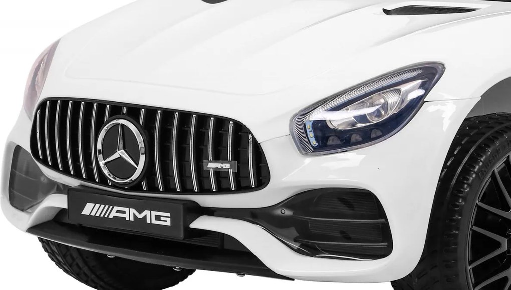 Ramiz Mercedes Benz GT batéria pre deti biela + diaľkové ovládanie + pomalý štart + MP3 LED